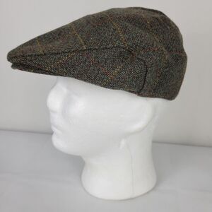 Hoggs of Fife Tweed Hat Sz 7 Medium Green Windowpane Plaid Scottish Newsboy Flat